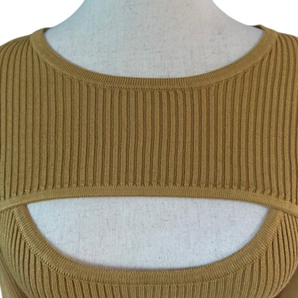 House of Harlow 1960 Bronze Mustard Ribbed Sweater Dress Cropped Shrug Med NWT - Picture 4 of 16